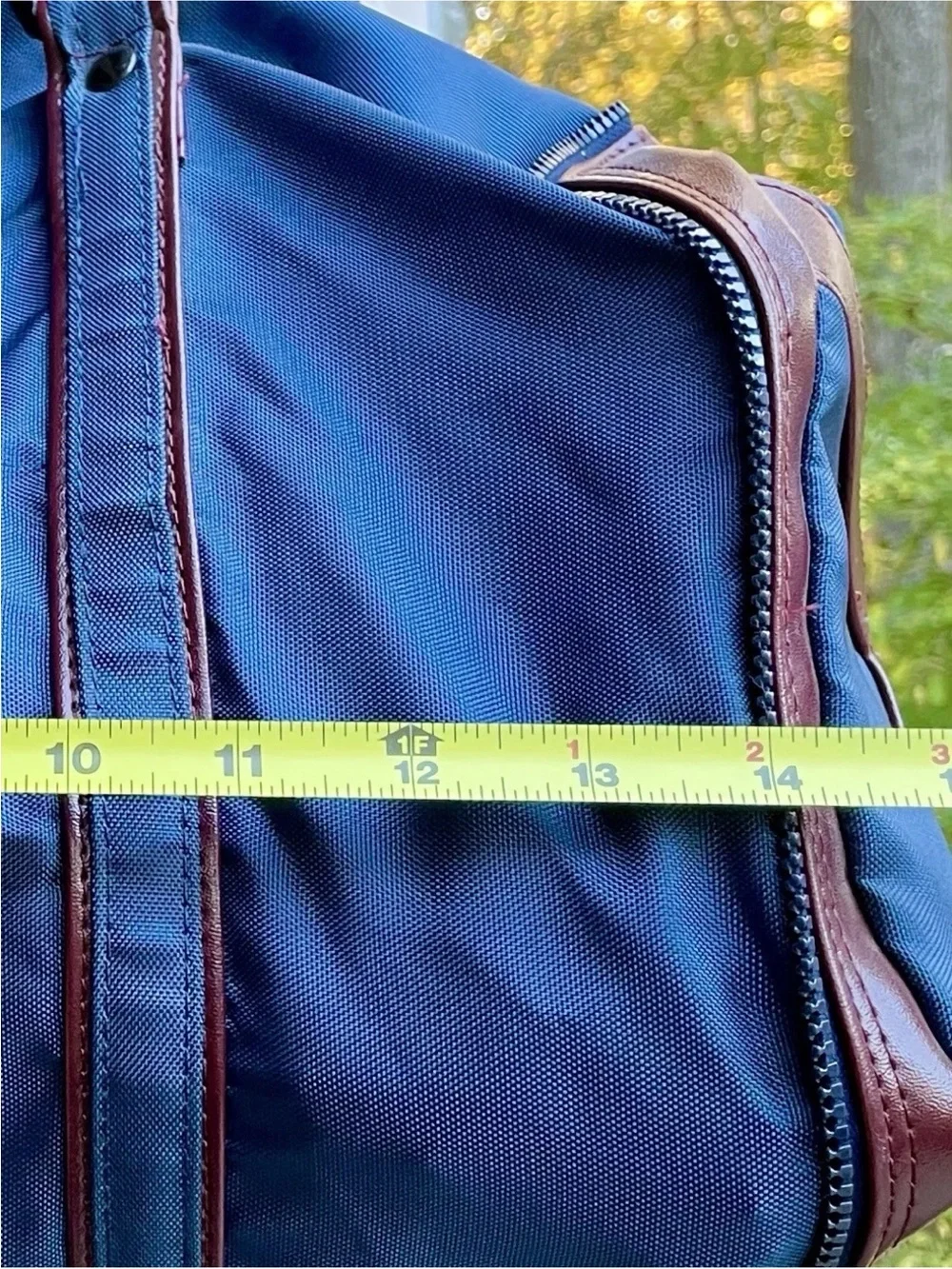 Yves St Laurent YSL Navy Blue Duffel with Brown Leather Trim